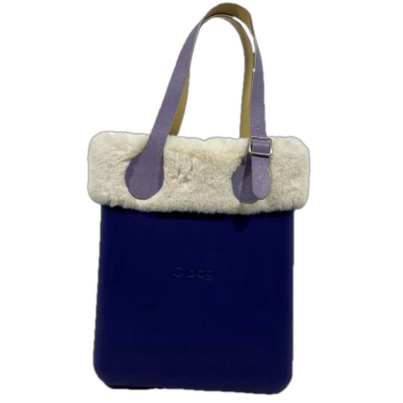 O Bag Purple Rubber Tote with Ivory Faux Fur Trim - Picture 2 of 12